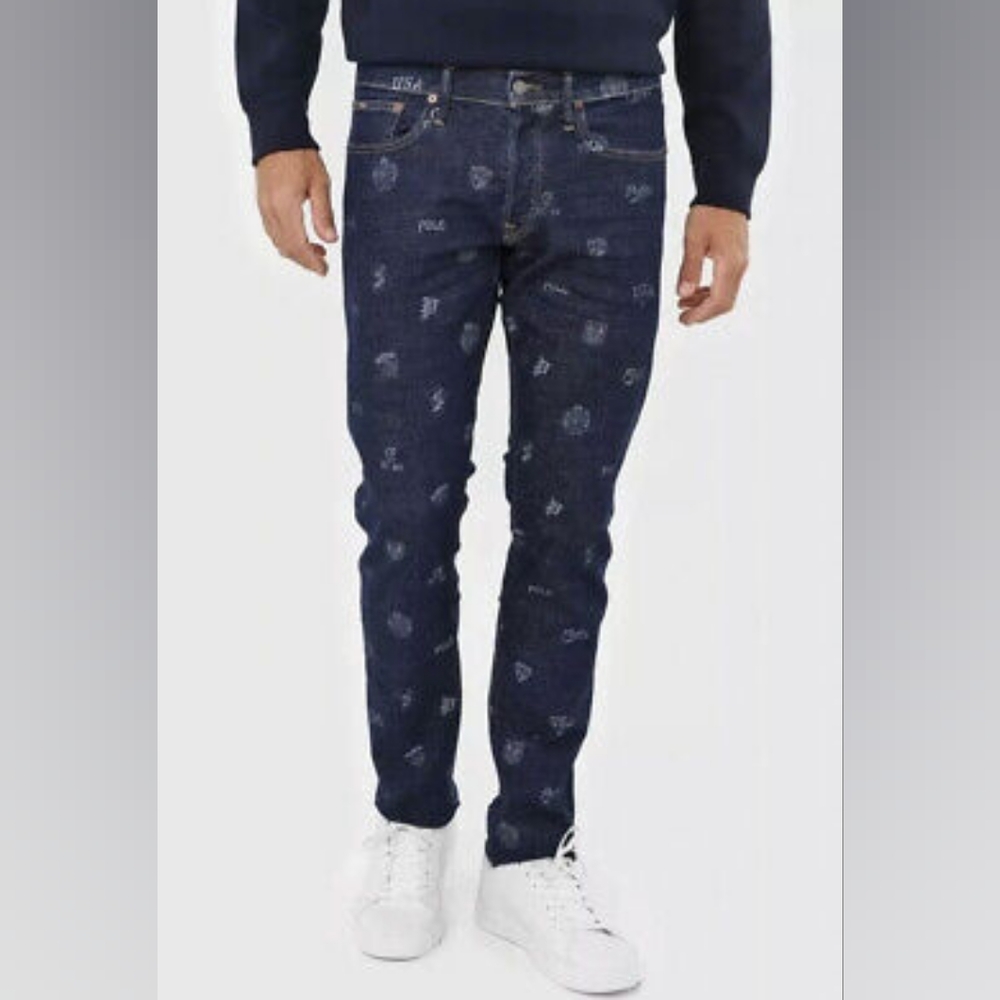 Polo by Ralph Lauren Slim Jeans in Dark Blue with Subtle Logo Print